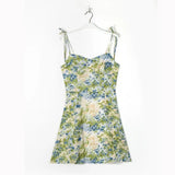Trendy Women's Dress Print Slim Sling Skirt, Broken Flowers, Sweet, Age-Reduced Waist-Length Dress-Outfit