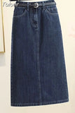 Korean Style Women's Elegant Denim Skirt Fashion High Waist Casual Harajuku Streetwear Chic Straight Skirt