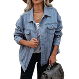2025 New Fashion Denim Jacket Women's Lapel Long Sleeve Cotton Jacket Jacket-Outfit