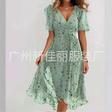 New Loose Leisure Shuya V Collar Crumped Flowers New Hot Print