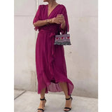 New Women's Solid Color With Long Skirt Bat Sleeve Irregular Dress