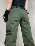 Metal Decor Zipper Cargo Jeans-Outfit