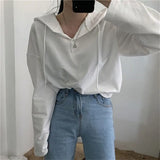 Toloer T-Shirt Hooded Female 2024 Autumn Dress New Korean Version Of Loose Plus-Size Button Bottom Shirt Thin Top To Wear-Outfit