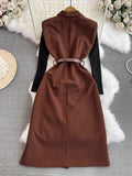 Socialite Commuter In Autumn And Winter Double-Breasted Sleeveless Suit Vest Dress Women's Two-Piece Vertical Collar Sweater-Outfit