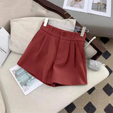 Women High Waist Suit Shorts Summer Casual All Match Loose Shorts Y2K Female Korean Solid Button Wide Leg Pants New-Outfit