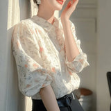 2025 New Light Luxury High-End White Printed Shirt Super Good-Looking Beautiful French Long-Sleeved