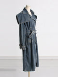 Toloer Autumn / Winter New Fashion Trend With Waist Coat Lapel Long Windbreaker Denim Coat Girl-Outfit