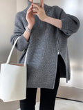 Women's Turtleneck Zipper Design Oversized Sweater Gray White Black High Neck Autumn Winter