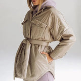 Spring New Solid Parkas Women Fashion Pockets Coats Women Elegant Adjustable Waist Belt Cotton Jackets Female Ladies