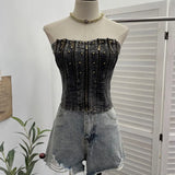 Shooting Retro Do Old Zipper Niche Vest Rivet Water Wash Denim Braid Short Open Shirt Wrapped Brae