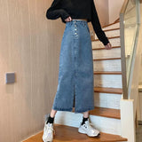 Toloer New Autumn Dress 2024 Women's Skirt High Waist Long Skirt Slit Jeans Skirt-Outfit