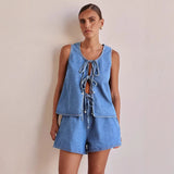Summer Fashion Casual Sleeveless With High-Rise Women's Vests Denim Set