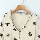Homemade New Women's Classic Smashed Flower V-Necked Leaf Sided Nets Open
