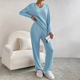 Sets Of Women 2025 Autumn New Fashion Casual Straight Pants Temperament Loose V Collar Pit Knitting