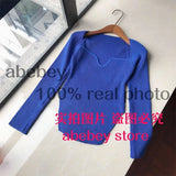 new spring sexy stylish sqaure collar full sleeves knitting pullover sexy slim T-shirt female top