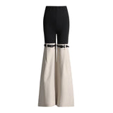 Toloer Horn Trousers 2024 Spring / Summer New High Waist Show Thin Design Sense Belt Splicing Solid Color Slim All-Match Pants-Outfit