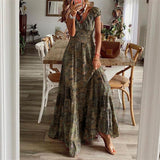 V-neck Tight Waist Floral Large