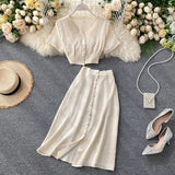 Female Suit 2022 New Single Breasted Slim Wasit Tops and Half-length Skirt Two Piece Sets Womens Outfits