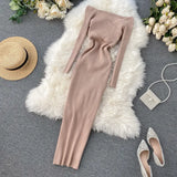 2022 Off Shoulder Cross Criss Autumn Knit Sweater Midi Long Dress Bodycon Party Winter Sexy Women Casual elegant