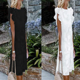 Summer New Multi-Sleeved Isn Casual Back Collar Slit Medium-Length Jacquard Dress-Outfit