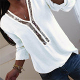 Blouse Plus Size V Neck Blouse Casual Loose Sequin Ladies Tops Women Shirt Top Long Sleeve Blouses Womens Tops And