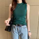 Women's Vest 2023 Spring And Summer Half-High Collar Bottomed Sweater Sleeveless Knitted Blouse With Small Sling Inside And Outside-Outfit