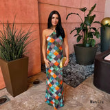 Women's Sexy Out-Top Colorful Fish Scales Printed Hanging Neck Dress Dress Dress Dress