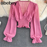 New Floral Chiffon Blouse Female Slim and Versatile Square Neck Stretch Blusa Slim Short Puff Sleeve Shirt