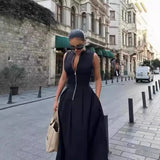 Women's Fashion Round Collar Sleeveless Waist-Lens