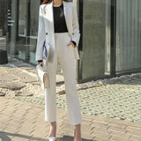 Fashion 2 Piece Set Women Blazer Set Double-Breasted Slim Jacket Pants Suit Office Ladies Work Female