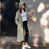 Fashion Womens Trench Coats Hooded Long Adjustable Waist Spring Autumn Windproof Lady Female Casual Clothes Red White