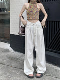 Toloer Denim Pants Women's Summer 2024 New High Waist Loose Straight Pants Down Wide Legs Drag The Floor Casual Pants-Outfit
