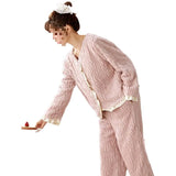 And Winter Thicker Coral Velvet Pyjamas Set Home Clothes Plus Velvet Cute Flannel Long Sleeve