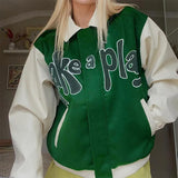 Autumn Winter Oversized Jackets Women 2022Fashion Letter Embroidery Baseball Varsity Black Loose Long Sleeve Y2K