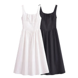 Spring Sweetness French Waist-Length Cotton And Linen Sleeveless Dress-Outfit