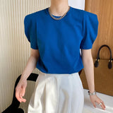 Puff Short Sleeve Designer Shoulder Pad T-Shirt Blue Black Summer Women T Shirt