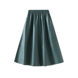 Leather Retro Style Skirt Long Half Skirt Female High-Waist A Skirt Temperament Umbrella Skirt