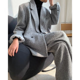 Winter Fashion Thickened Tweed Suit Coat Lapel Loose Long Sleeves Plus Size Womens Black Oversized Blazers Long Sleeve