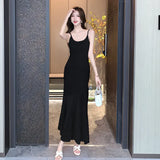 Stitched Pink Knitted Dress A New Summer Style For Women With Waist Halter And Perspective Fishtail Dress-Outfit