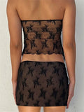 Lace Strapless Tie-Up Top and Mini Skirt Set-Outfit