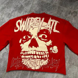 New Seven-Sleeve Red Harajuku-Style T-Shirt SWIPEYATL Skuel Short-Sleeved Fashion Round