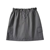 Spicy Girl American Retro Short Skirt for Women High Waist Slim Quick Drying Casual Drawstring Cargo Skirt Women Clothing-Outfit
