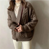 Women Autumn Winter New Cardigans Female Cardigan Loose Streetwear Knit Sweater Coat V Neck Jackets Ladies Warm Knitted