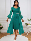 Yarn Lantern Sleeve Ass Skirts Irregular Skirt Elegant Dinner Dress Women's Dress