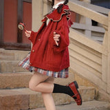 2022 Autumn Winter Women Cardigan Warm Thick Knitted Sweater Hooded Kawaii Lolita JK Coat Lady Loose Sweaters Christmas