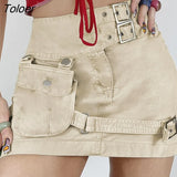 Streetwear Women's Short Skirt Y2K Low Waisted Elegant Pockets Zippered Cargo Skirt Sexy Summer Harajuku Outfits