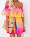Summer New Rainbow Gradient Dress Ebay Collar
