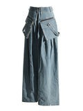 Toloer New Fashion High Waist Large Pocket Design Sense Wide Leg Pants Loose Small Show Skinny Jeans Woman-Outfit