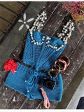 Spring And Summer New Fashion Sexy Pure Color Umbilose Beads Top