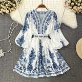 Toloer Spot Spring 2023 New Ladies Fashion V-Neck Long Sleeve Bohemian Print Dress-Outfit